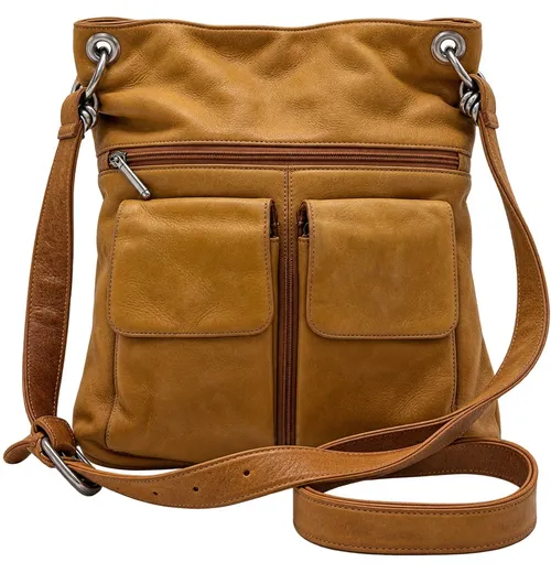 Mustard-Caramel Brown Leather Crossbody Bag
