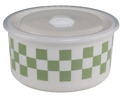 Ceramic Reusable White & Green Patterned Container With Lid