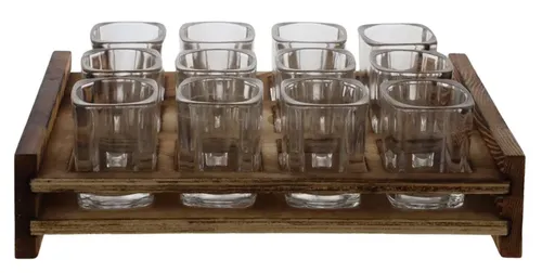 12 Shot Glass Set With Wood Holder 