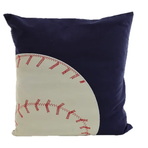 Navy Blue With White Baseball & Embroidered Stitching Throw Pillow