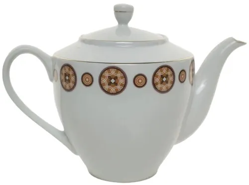 White Ceramic Teapot With Brown Medallion