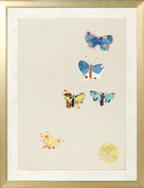 Colourful Butterflies On Paper With Gold Frame