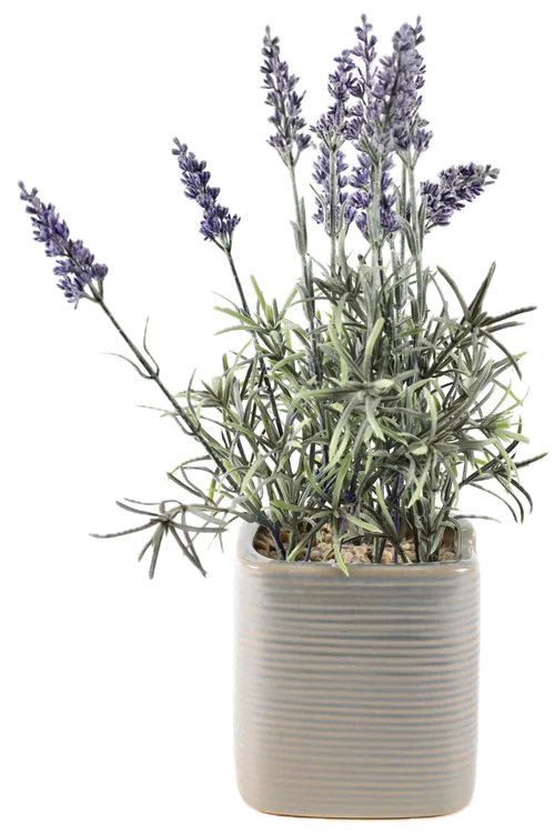 Artificial English Lavender In Grey Ceramic Pot