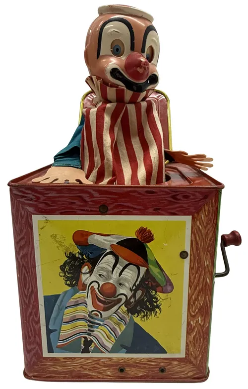 Vintage Metal Tin Clown Jack In The Box