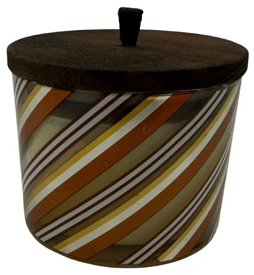 Striped Glass Jar Candle With Wood Lid