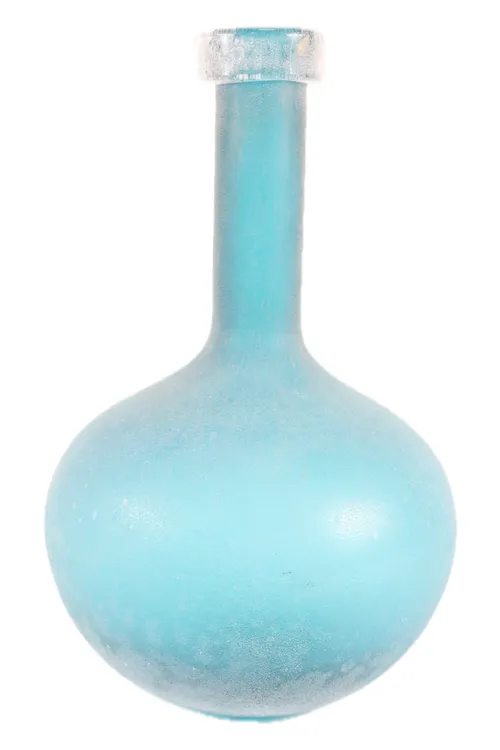 Tall Neck Globe Dark Turquoise Frosted Glass Vase