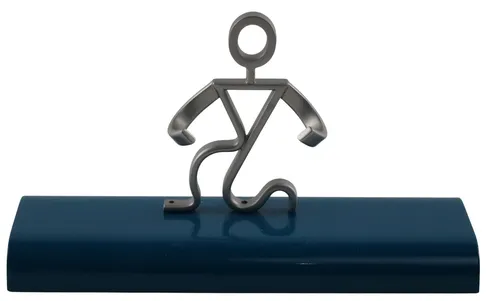 Silver Metal Man Business Card Holder With Blue Base