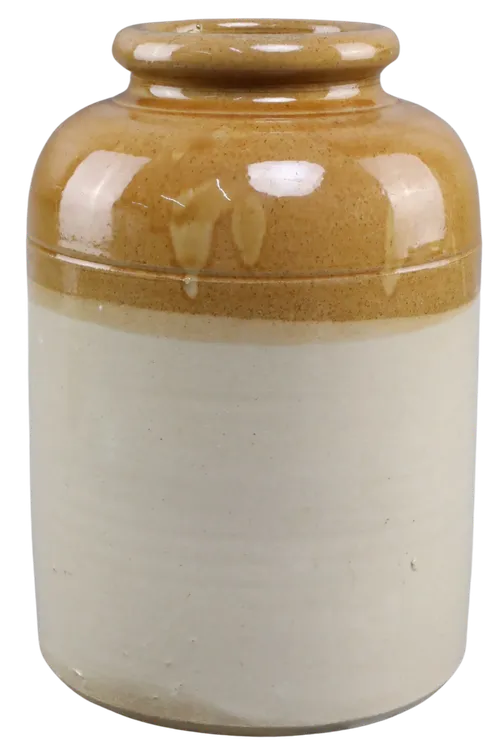 Antique Mustard Yellow Glazed Stoneware Crock
