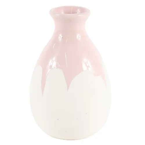 Pink Drip Glaze On White Ceramic Bud Vase