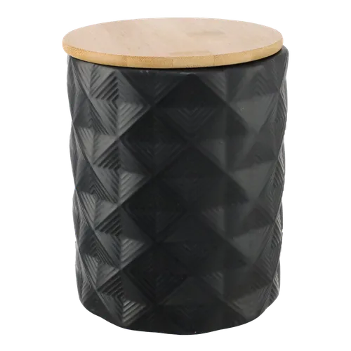 Matte Black Geometric Diamond Canister With Wood Lid