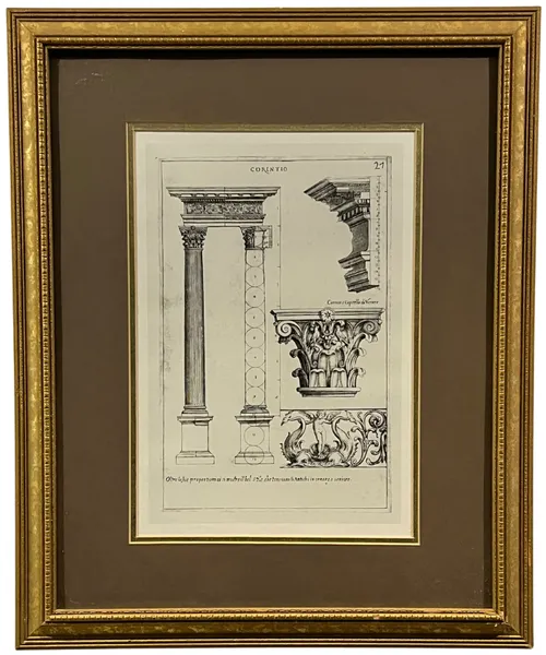 Architectural Corinthian Column Illustration In Gold Frame