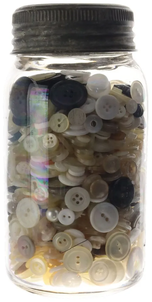 Antique Clear Glass Jar With White & Clear Buttons