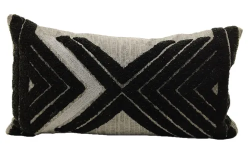 Grey With Black Fuzzy Embroidered Arrow Pattern Throw Pillow
