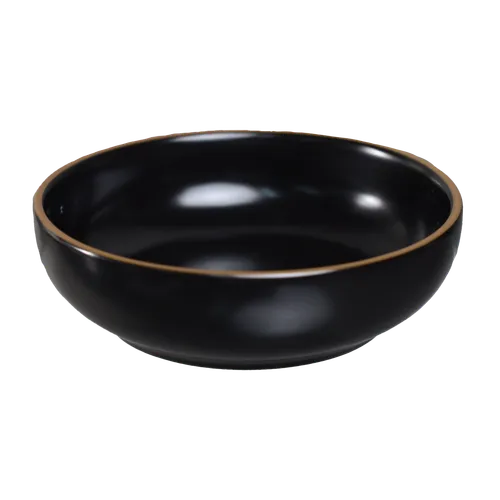 Black Shallow Small Bowl With Caramel Brown Rim