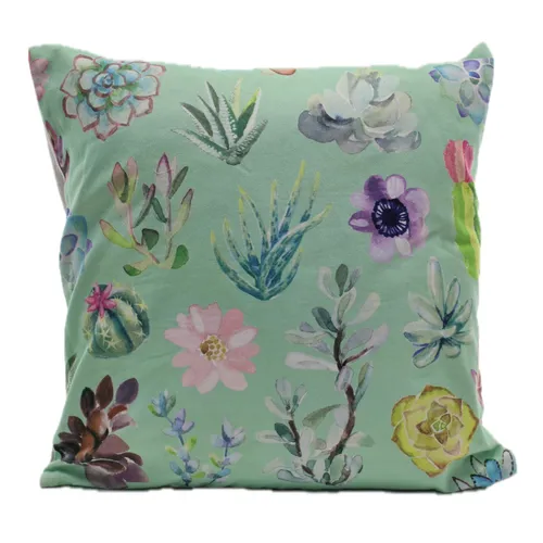 Watercolour Succulents On Turquoise Green Field With Solid Beige Back Throw Pillow