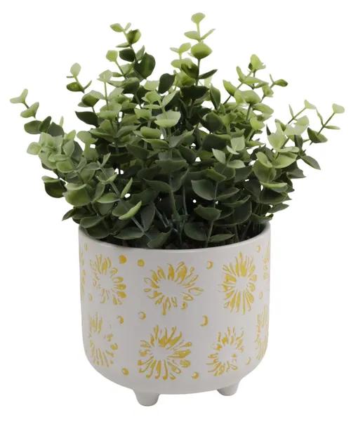 Artificial Plant With White & Yellow Flower Pot