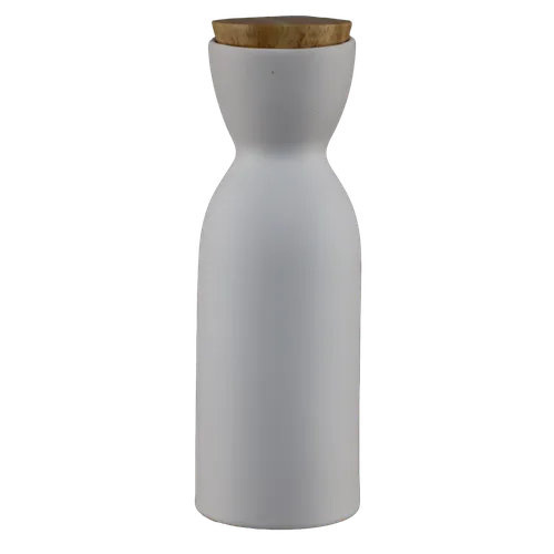 White Ceramic Oil Bottle With Wood Lid