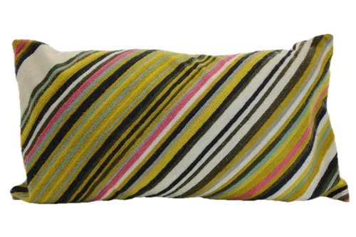 Multicolour Embroidered Stripe Throw Pillow