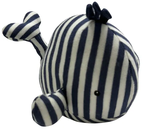 Blue & White Striped Whale With Rattle Baby Plush Stuffed Animal