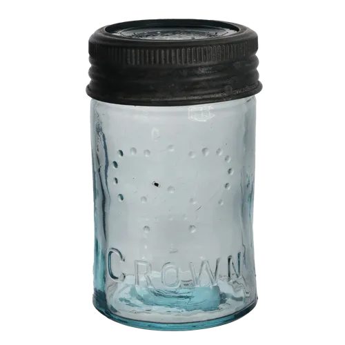 Antique Clear Blue Glass Crown Jar With Lid
