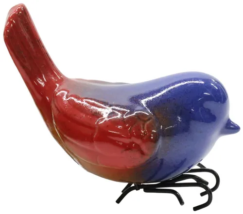 Blue & Red Ceramic Bird With Wire Legs