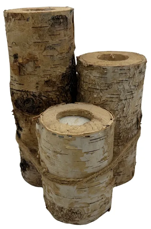Tiered Birch Bark Log Tea Light Candle Holder 