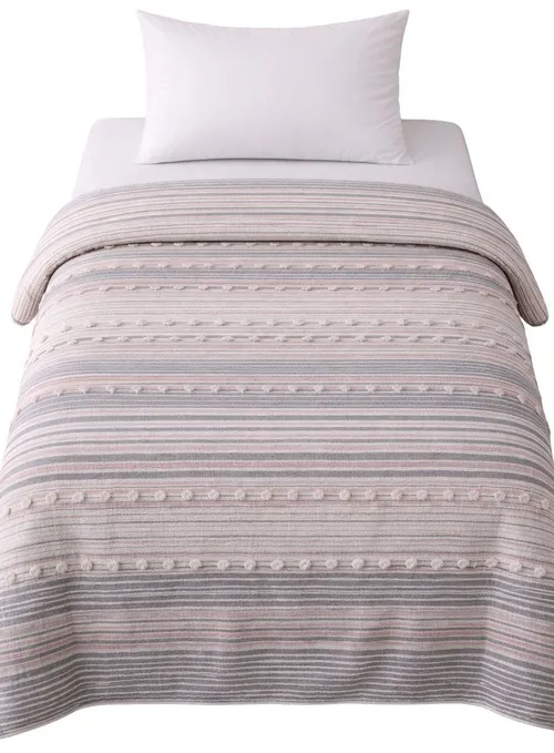 Pink & Grey Stripe With White Tufts Duvet Cover- Single 