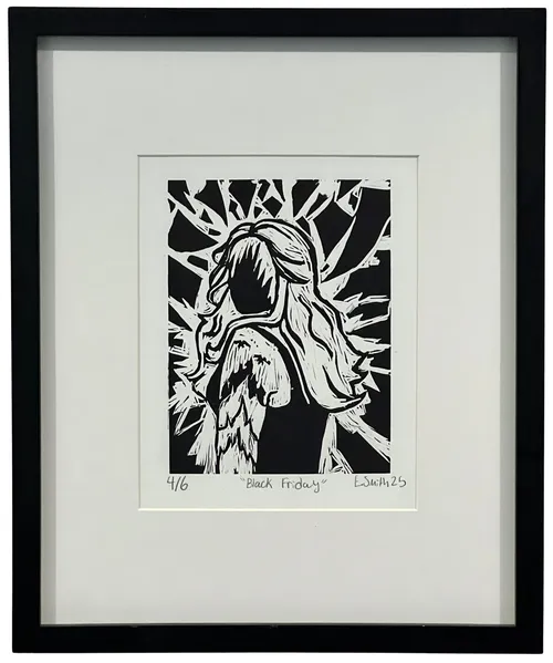 Black Friday Linocut Print In Black Frame