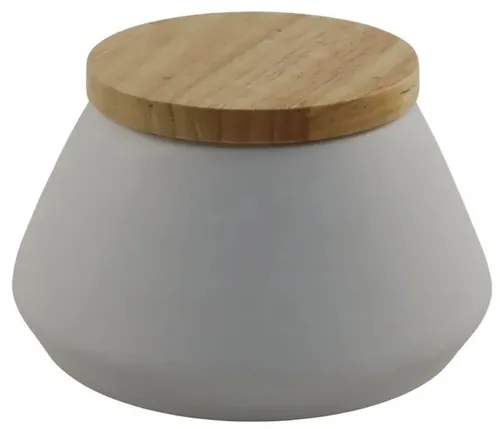 Matte White Tapered Ceramic Canister With Wood Lid