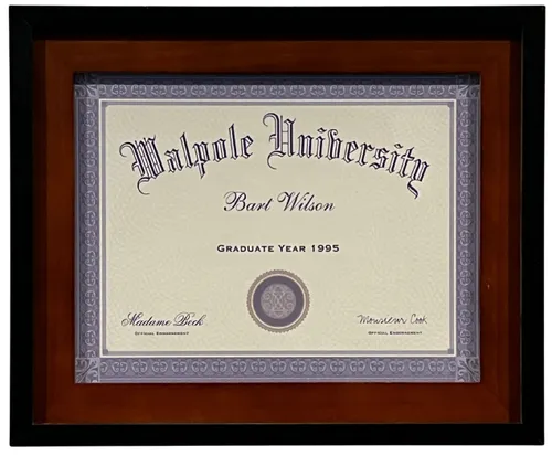 Walpole University Diploma In Wood & Black Frame