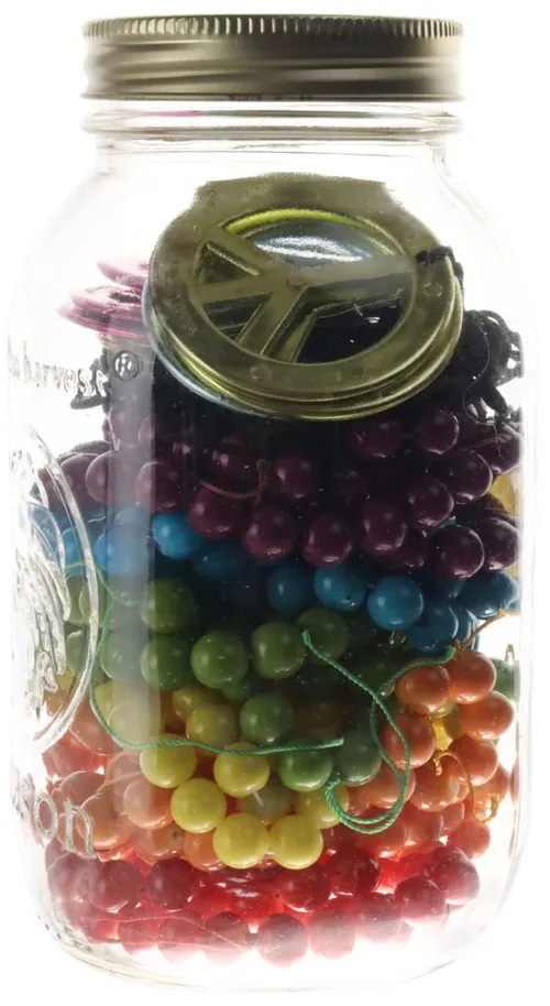 Glass Jar With Rainbow Bead Necklaces