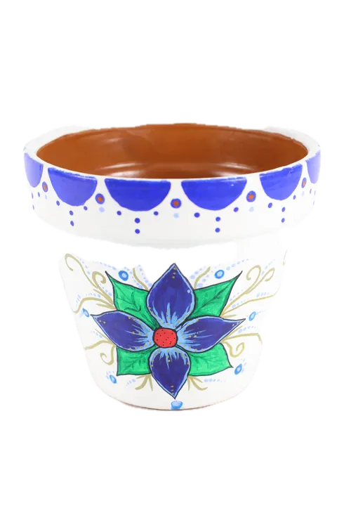 Blue & Green Lotus Flower Painted Terra-cotta Plant Pot
