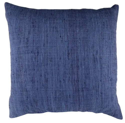Blue Raw Silk Linen Throw Pillow With Blue Velvet Reverse