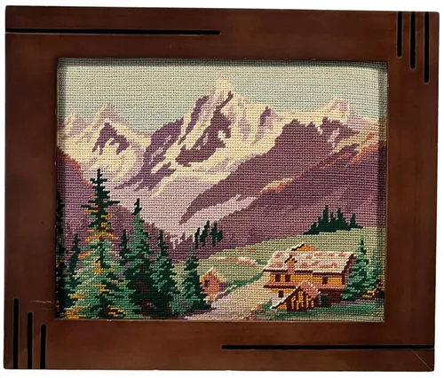 Mountainside Needlepoint In Wood Frame