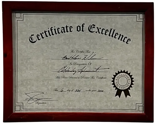 Certificate Of Excellence In Wood Frame