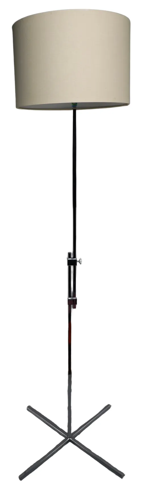Silver Adjustable Height Floor Lamp With Beige Shade