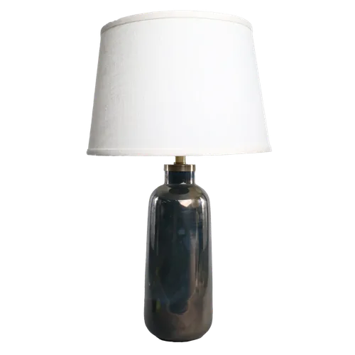 Pellet Shaped Iridescent Table Lamp With Cream Woven Shade