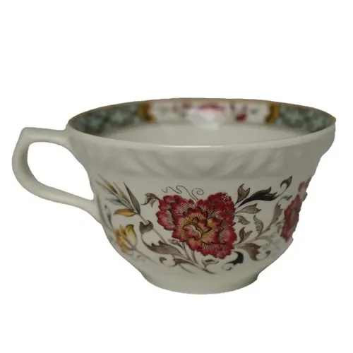 White Ceramic Teacup With Bamboo Floral Print