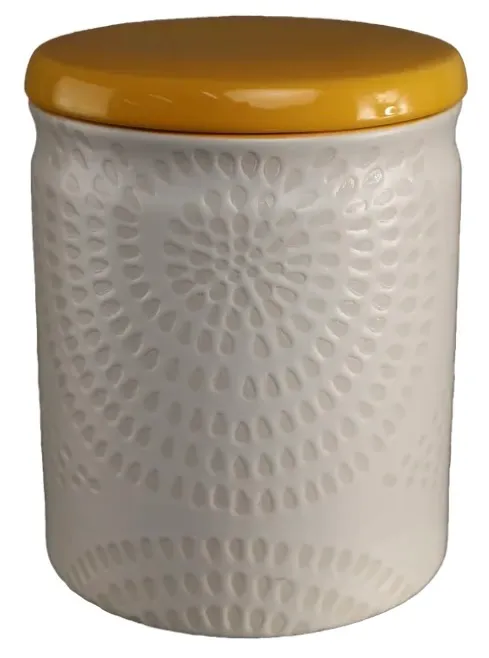 Off White Dimple Pattern Canister With Yellow Lid