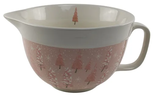White Ceramic Mixing Bowl With Pink Christmas Trees