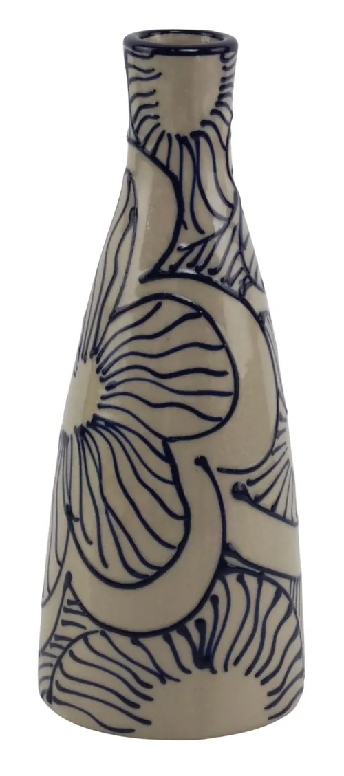 Stoneware Oil Bottle With Painted Blue Floral Pattern