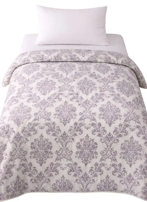 White & Mauve Damask Duvet Cover - Single