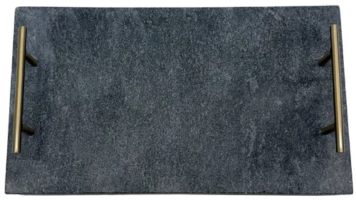 Dark Black Marble Serving Tray With Gold Handles