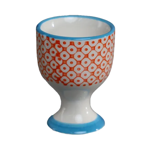 Azure Blue Rim & Orange Pattern Egg Cup