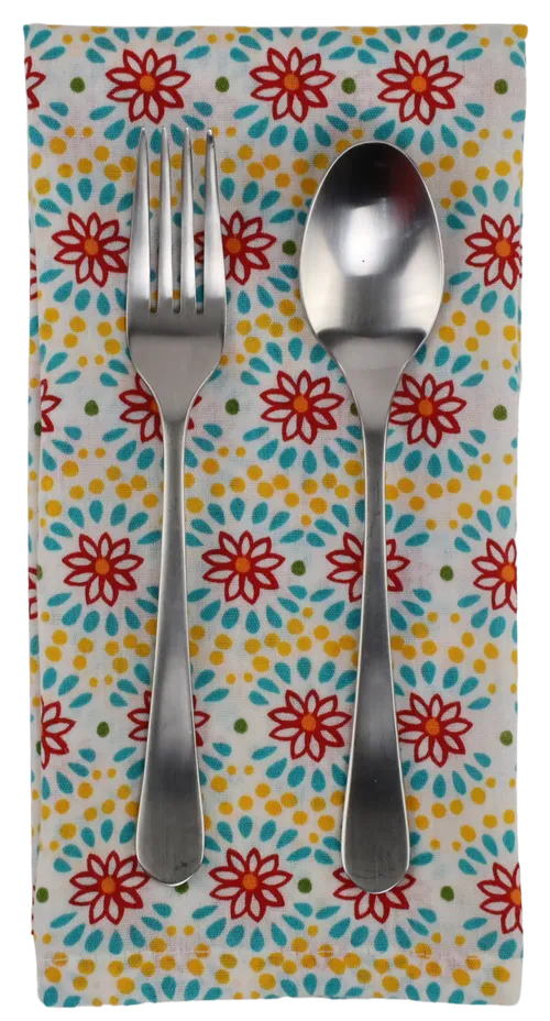 White With Red & Blue & Yellow Daisy Chain Napkin