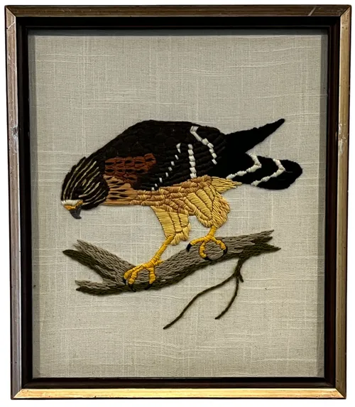 Embroidered Falcon II In Wood Frame