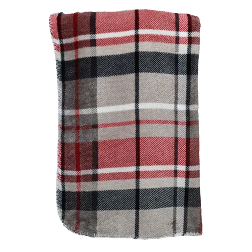 Plaid Tartan Red / Beige / Black Throw Blanket With Faux Lambs Wool Backing