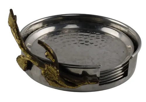 Hammered Coaster Set With Holder