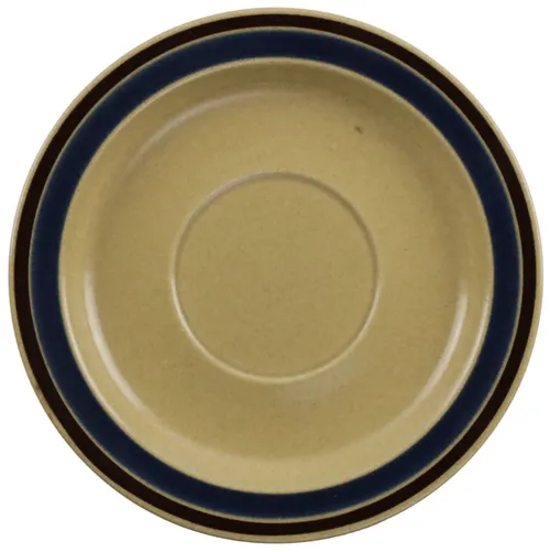 Cream Tan Stoneware Saucer With Blue Band