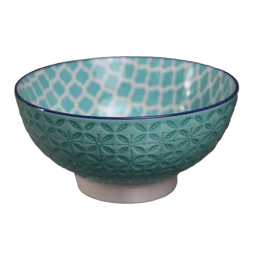 Blue Green Small Bowl With Blue Rim